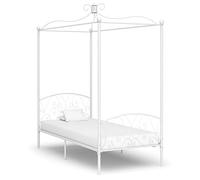 Teenpull Cadre de lit à baldaquin 100 x 200 cm, en métal blanc, cadre de lit stable pour une chambre élégante à la maison, avec tête de lit, plate-forme robuste pour un sommeil réparateur, meubles