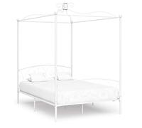 Teenpull Cadre de lit à baldaquin en métal blanc 120 x 200 cm, élégant cadre de lit avec tringle à rideaux pour meubles de chambre à coucher, cadre stable avec base de sommier à lattes pour un sommeil