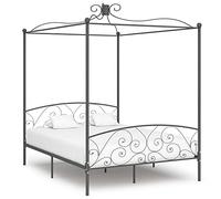 Teenpull Cadre de lit à baldaquin en métal, gris, 160 x 200 cm, pour matelas, plate-forme robuste, avec tête de lit, meuble élégant pour suspension de rideau, cadre de lit durable