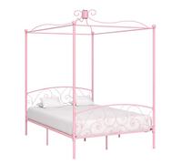 Teenpull Cadre de lit à baldaquin en métal rose 140 x 200 cm, élégant cadre de lit pour chambre à coucher avec plate-forme stable, meuble moderne sans matelas