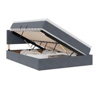 Teenpull Cadre de lit avec espace de rangement et éclairage LED, housse en velours gris foncé, 140 x 190 cm, cadre en métal, ascenseur hydraulique, sommier à lattes et tête de lit pour le confort de