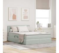 Teenpull Cadre de lit avec espace de rangement et LED gris clair velours 140 x 190 cm avec sommier à lattes et tête de lit, lit double avec ascenseur hydraulique, espace de couchage moderne pour