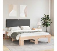 Teenpull Cadre de lit avec tête de lit rembourrée Gris foncé, Bois de pin Massif, Dimensions 201x123x93 cm, lit Double Court 120x190 cm, Cadre à Lattes Plateforme, Montage Facile, Housse Lavable