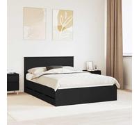 Teenpull Cadre de lit avec tiroirs noir 140 x 200 cm ingénieur en bois stable avec 6 tiroirs de rangement, ensemble de meubles pour chambre à coucher, design moderne pour salon et salle à manger