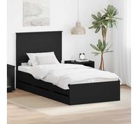 Teenpull Cadre de lit avec tiroirs Noir en bois d'ingénieur 75 x 190 cm Ensemble de meubles de chambre moderne avec espace de rangement pour salon, salle à manger et bureau