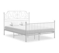 Teenpull Cadre de lit blanc en métal revêtu par pulvérisation pour matelas de 160 x 200 cm, lit robuste avec tête de lit intégrée, plate-forme stable pour meubles de chambre à coucher