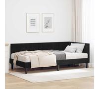 Teenpull Cadre de lit d'angle avec matelas et tête de lit réglable Noir Velours Soft Touch 204 x 94 x 72 cm Lit simple avec cadre en contreplaqué pour chambre à coucher et salon