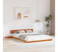 Teenpull Cadre de lit de sol, en pin massif, 150 x 200 cm, avec tête de lit intégrée, tables de chevet, marron cire, pour chambre à coucher