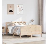Teenpull Cadre de lit en bois massif 135 x 190 cm pour matelas, en bois de pin non traité, cadre de lit stable avec tête de lit et étagères, base idéale pour un sommeil réparateur dans la chambre à