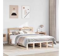 Teenpull Cadre de lit en bois massif 160 x 200 cm en pin non traité avec espace de rangement pratique pour tête de lit, sommier à lattes, base pour chambre à coucher, meubles sans matelas