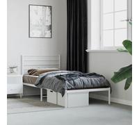 Teenpull Cadre de lit en métal blanc robuste de 75 x 190 cm avec tête de lit élégante, support de plate-forme stable et beaucoup d'espace de rangement, idéal comme base de lit pour votre chambre à