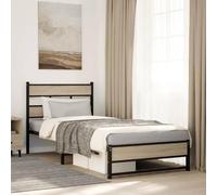 Teenpull Cadre de lit en métal chêne Sonoma 107x203 cm avec tête de lit et Espace de Rangement, Cadre de lit Robuste Plateforme pour Chambre, Cadre de lit Double Taille complète