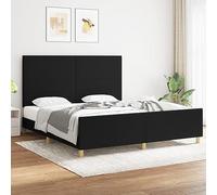 Teenpull Cadre de lit en tissu noir 180 x 200 cm - Lit double rembourré avec tête de lit réglable en hauteur - Cadre en bois solide pour chambre moderne - Construction robuste sans matelas