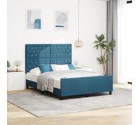 Teenpull Cadre de lit en velours bleu foncé 140 x 200 cm, lit rembourré moderne avec bouton en cristal, cadre de lit en bois naturel robuste pour chambre à coucher