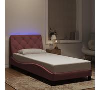 Teenpull Cadre de lit en velours rose 90 x 190 cm avec éclairage LED, tête de lit rembourrée, cadre de plate-forme stable, sommiers à lattes, ensemble de meubles de chambre à coucher moderne, sans