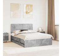 Teenpull Cadre de lit Gris béton 140 x 190 cm en Bois d'ingénierie avec tiroirs cachés, Structure à Lattes Robuste pour Chambre contemporaine, Montage Facile Inclus, Design Minimaliste et Fonctionnel