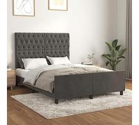 Teenpull Cadre de Lit Gris Foncé 140x190 cm en Velours Doux, Tête de Lit Réglable, Lattes en Contreplaqué, Support Stable