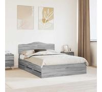Teenpull Cadre de lit gris Sonoma 160 x 200 cm, ingénieur en bois avec 6 tiroirs, tête de lit stable, autoportant, design moderne pour chambre à coucher, ensemble de meubles en bois robuste avec