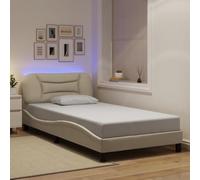 Teenpull Cadre de lit Hvar crème 100 x 200 cm - Lit à plateforme rembourré sans matelas - Avec éclairage LED et design en forme de vague - Meuble de chambre moderne en tissu et bois