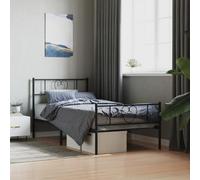 Teenpull Cadre de lit métal Noir 107x203 cm avec tête de lit et Pied de lit, Structure Robuste en Acier, Espace de Rangement sous lit, Cadre Plateforme pour Matelas Complet, Design Classique