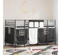 Teenpull Cadre de Lit Mezzanine Enfants Noir, Métal Robuste, Rideaux Intimité, Tête de Lit Murale, Base Plateforme Stable pour Matelas Taille Double, Espace de Jeu et Sommeil Sécurisé