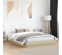 Teenpull Cadre de lit moderne avec éclairage LED, aspect chêne Sonoma, 120 x 200 cm, design de plate-forme robuste pour un sommeil réparateur, avec sommier à lattes en contreplaqué et port USB