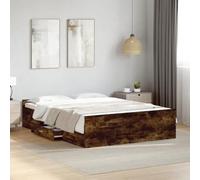 Teenpull Cadre de lit moderne avec tiroirs, plate-forme de 120 x 200 cm, cadre de lit en bois dérivé du bois, base de lit robuste pour matelas, meuble de chambre pratique en chêne fumé