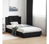 Teenpull Cadre de lit noir avec tête de lit à éclairage LED intégré, 75 x 190 cm, surface de couchage individuelle, cadre de plate-forme stable, meuble en bois robuste pour un sommeil réparateur dans