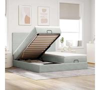 Teenpull Cadre de Lit Ottoman Gris Clair 160x200cm, Velours Doux, Rangement Hydraulique, Matelas Ressorts Ensachés, Surmatelas Confortable, Lit Double
