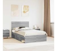Teenpull Cadre de lit Sonoma gris 120 x 190 cm en bois de pin massif avec sommier à lattes, tête de lit, lit double, chambre à coucher, cadre de rangement, robuste, style moderne