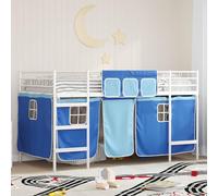 Teenpull Cadre Mezzanine pour Enfants, Couchage Simple avec Tête de Lit, Plateforme Métal Robuste, Rideaux Blanc et Bleu Finition Lisse en Poudre 205x105x116 cm