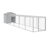 Teenpull Cage à poules avec enclos en acier galvanisé gris clair 117 x 609 x 123 cm avec niche et entrée résistantes aux intempéries Idéal pour jardin, extérieur, intérieur, clapier pour petits