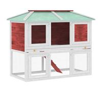 Teenpull Cage Double pour Animaux en Bois de Sapin Rouge et Blanc avec Toit Vert 130x68x105 cm, clapier avec Treillis métallique, échelle antidérapante