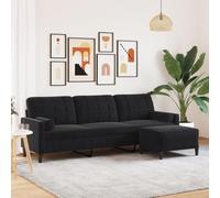 Teenpull Canapé 3 places avec tabouret - Noir - 210 cm - Structure en métal - Design moderne - Rembourrage confortable pour salon - Canapé robuste