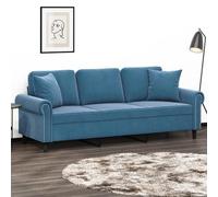 Teenpull Canapé 3 places en velours bleu Largeur d'assise 180 cm Structure en métal avec 2 coussins décoratifs pour salon Rembourrage confortable Design moderne Meubles robustes