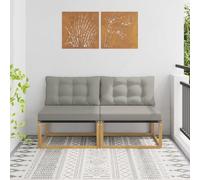 Teenpull Canapé central d'extérieur en bois d'acacia massif avec tissu textilène, module blanc, partie centrale, 2 places avec rembourrage et coussin pour terrasse, balcon, jardin, résistant aux