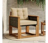Teenpull Canapé central d'extérieur en bois d'acacia massif, module de salon pour terrasse et balcon, canapé de jardin résistant aux intempéries avec coussin et dossier, extensible pour l'extérieur