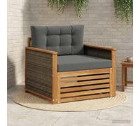 Teenpull Canapé central d'extérieur en bois d'acacia massif, naturel, 1 place, module résistant aux intempéries avec rembourrage, dossier et accoudoirs pour terrasse, balcon, véranda et extérieur