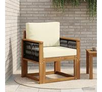 Teenpull Canapé central d'extérieur en bois d'acacia massif naturel, module d'angle résistant aux intempéries, avec rembourrage, coussin, dossier et accoudoirs pour terrasse, balcon, véranda