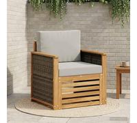 Teenpull Canapé central d'extérieur naturel en bois d'acacia massif, module lounge résistant aux intempéries, partie centrale avec coussins gris clair, profondeur d'assise de 60 cm, pour terrasse