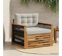 Teenpull Canapé central d'extérieur naturel en bois d'acacia massif, résistant aux intempéries, avec coussin d'extérieur et coussin, module lounge pour terrasse, balcon et jardin, peu encombrant