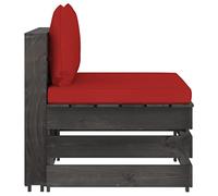 Teenpull Canapé Central sectionnel en Bois de pin imprégné Gris avec Coussins Rouges, siège Confortable pour Salon de Jardin, terrasse ou Patio, modulable et Durable pour détente en extérieur