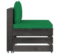Teenpull Canapé Central sectionnel en Bois de pin imprégné Gris avec Coussins Verts, Confortable pour Salon de Jardin, terrasse ou Patio, idéal Ensemble mobilier extérieur modulable