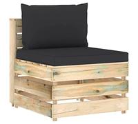 Teenpull Canapé Central sectionnel en Bois de pin imprégné Vert avec Coussins Noirs, Confortable canapé d'extérieur pour terrasse Jardin, siège modulable pour Salon de Jardin