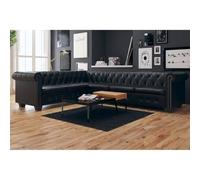 Teenpull Canapé d'angle Chesterfield 6 Places en Cuir synthétique Noir, mobilier de Salon, canapé modulable, Dimensions 260x205x73 cm, Confortable et Durable pour séjour et Bureau