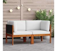 Teenpull Canapé d'angle de jardin 2 pièces en bois d'acacia massif, dossier en corde tressée, design modulaire, coussins blanc crème, ensemble de meubles d'extérieur robustes pour terrasse, balcon