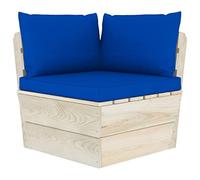 Teenpull Canapé d'angle Palette de Jardin en Bois d’épicéa imprégné avec Coussins Bleus Confortables, mobilier Patio modulable, idéal pour terrasse, Salon extérieur et détente en Plein air