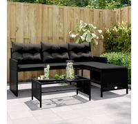 Teenpull Canapé de Jardin en L Noir avec Coussins Confortables et Table Basse en Verre trempé, Ensemble mobilier Patio Durable en résine tressée et Acier pour terrasse extérieure