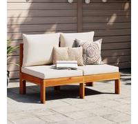 Teenpull Canapé de jardin, sans accoudoirs, en bois massif d'acacia 2 places, blanc crème, robuste et durable, 106 x 68 x 64 cm