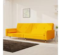 Teenpull Canapé-lit 2 places en velours jaune convertible avec 2 coussins Cadre en bois robuste pour salon, home cinéma, petits espaces, meubles polyvalents